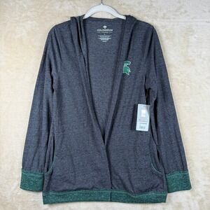 Colosseum Michigan State Spartans Women L Gray Green Hooded Cardigan Athleisure